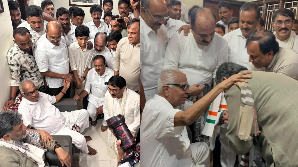 ಬಂಟ್ವಾಳದಲ್ಲಿ ಜನಾರ್ದನ ಪೂಜಾರಿ ನಿವಾಸಕ್ಕೆ ಭೇಟಿ ನೀಡಿ ಹಿರಿಯ ನಾಯಕನ ಆಶೀರ್ವಾದ ಪಡೆದ ಡಿಕೆಶಿ